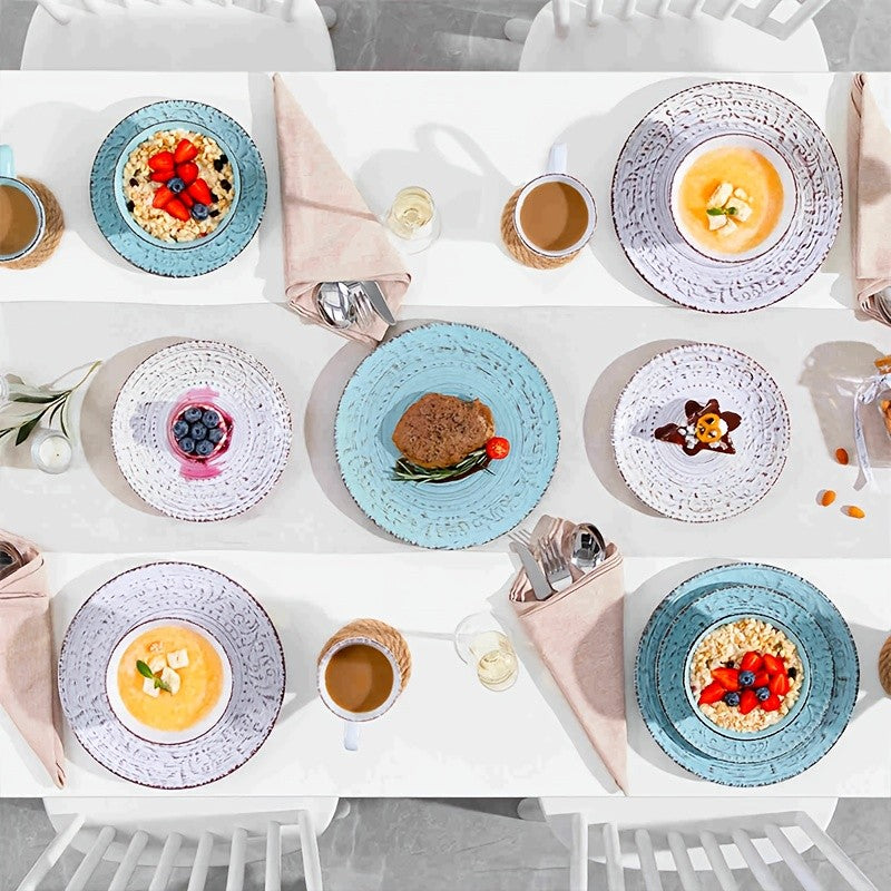 32 Piece White Porcelain Dinnerware Set Embossed Flower Microwave Dishwasher Oven Safe Plates Bowls Service for 8 Wedding Anniversary Gift
