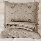 Quilted Embroidered Bedspread Set 3 Pcs – Floral Embroidery, 100% Polyester, Wrinkle-Resistant Lightweight Coverlet for Queen & King Bedroom Decor, 16 Colors