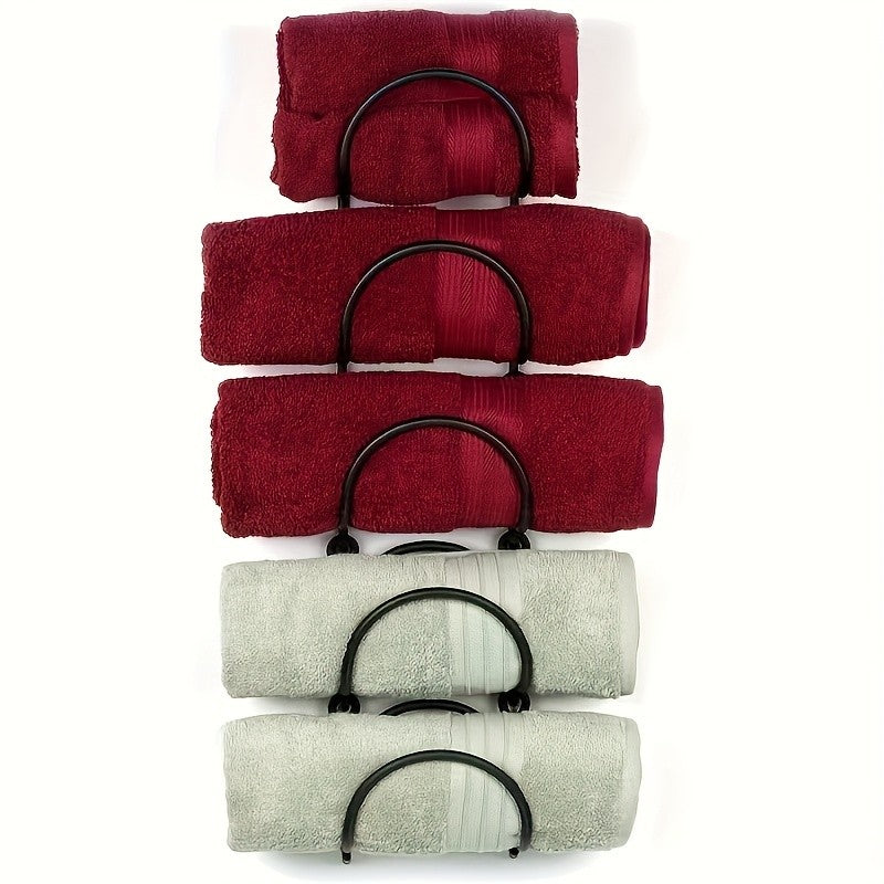 2-Tier Iron Wall-Mounted Bathroom Shelf & Towel Rack with 4 Transparent Hooks, 6-Piece Set – Space-Saving Multi-Functional Wall Storage Organizer, Easy to Install