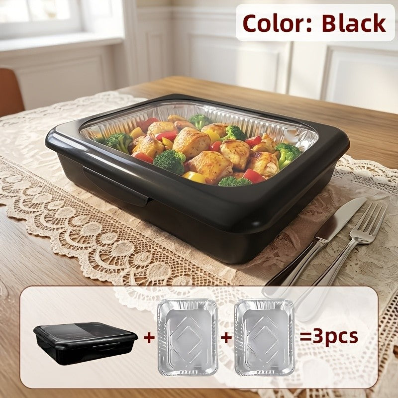 Reusable Food Storage Tray Set 4PCS 2-in-1 Plastic Serving Tray with Foil Trays – Holiday Party Containers for Christmas, Thanksgiving, BBQ & Outdoor Gatherings, White, Red & Black