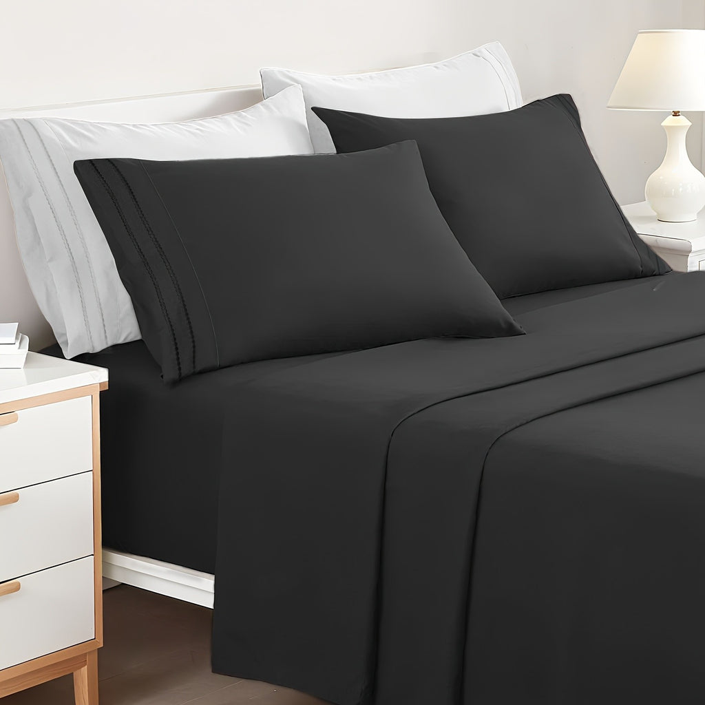 Deep Pocket Bed Sheet Set 3/4 Pcs Cooling Soft Breathable Fade-Resistant Bedding – All-Season Comfort for Twin Full Queen King, 9 Colors, Dorms & Guest Rooms
