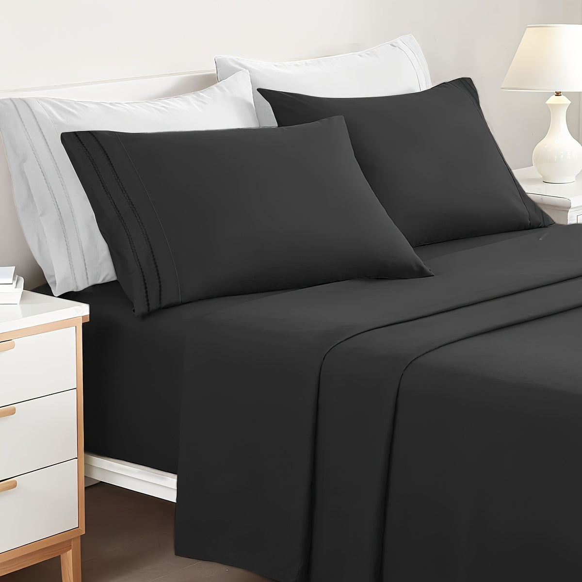 Deep Pocket Bed Sheet Set 3/4 Pcs Cooling Soft Breathable Fade-Resistant Bedding – All-Season Comfort for Twin Full Queen King, 9 Colors, Dorms & Guest Rooms