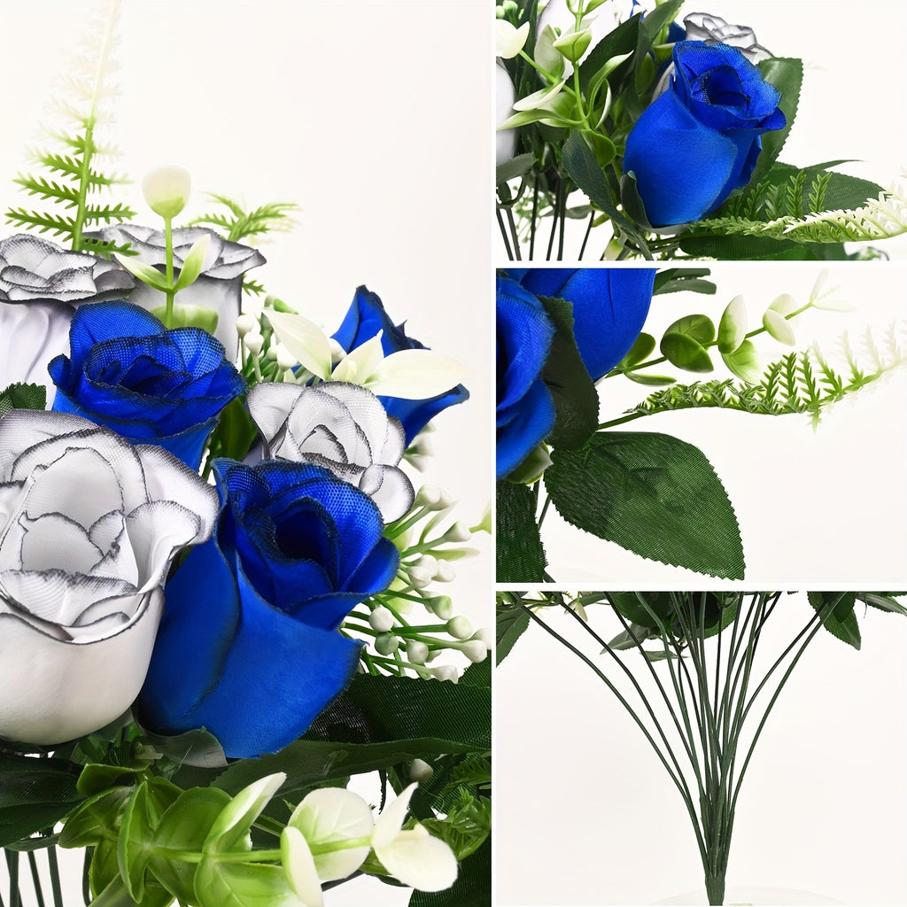 Artificial Cemetery Flowers for Grave with Saddles Silky Rose Bouquets with Vases Headstone Flower Saddle Memorial Day Outdoor Grave Headstone Decoration