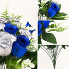 Artificial Cemetery Flowers for Grave with Saddles Silky Rose Bouquets with Vases Headstone Flower Saddle Memorial Day Outdoor Grave Headstone Decoration