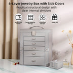 Jewelry Box with Lock & Mirror, Large 6-Tier Jewelry Case with 5 Drawers, Lockable Jewelry Storage Organizer for Women, Girls & Loved Ones — Jewelry Armoire Gift