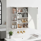 Bathroom Medicine Cabinet Wall Mounted with Mirror & 6 Open Side Shelves – White Wall Cabinet for Bathroom Storage & Organization