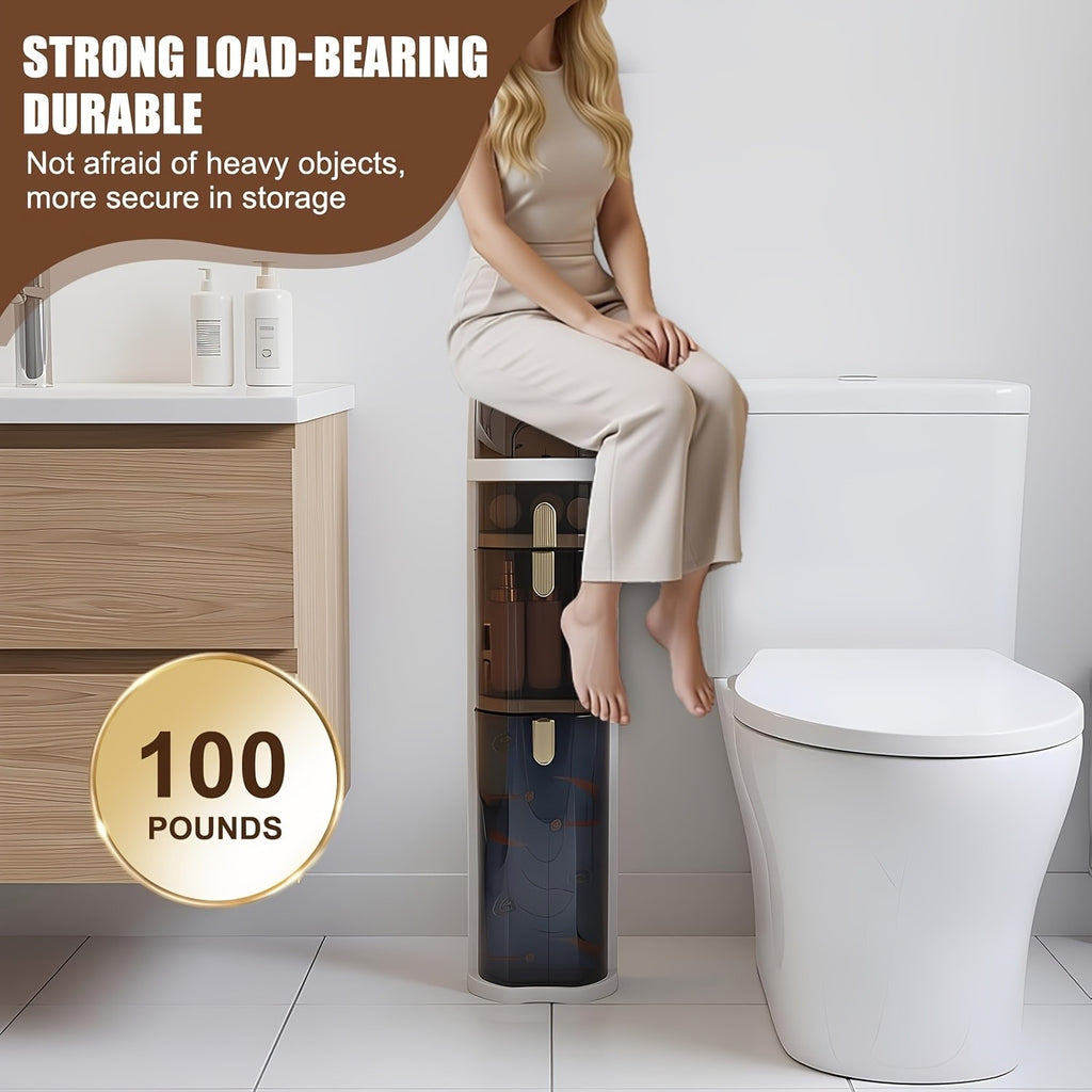 Narrow Tall Bathroom Storage Cabinet 7 Inch Slim Freestanding Rack with Clear Drawers 3 Tier Space-Saving Organizer for Small Spaces