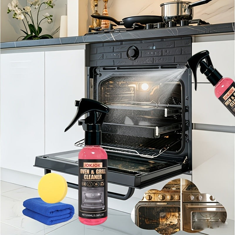 Oven & Stove Foam Cleaner Spray – Powerful Degreaser Removes Stubborn Grease & Baked-On Stains from Ovens, Grills, Stovetops & Metal Surfaces – Gentle Formula with Citric Acid, Kitchen Cleaning Essentials