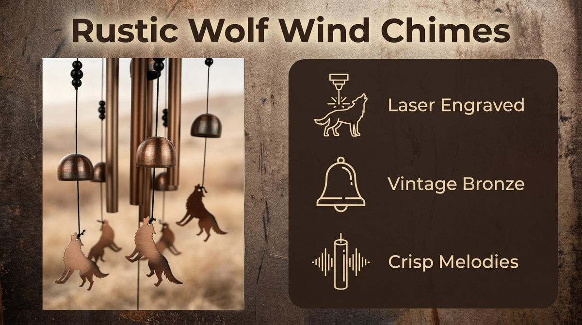 Wolf Wind Chimes Outdoor Metal – Unique Wolf Gift for Women & Men, Memorial Sympathy Birthday Gift, Patio Garden Porch & Yard Decor
