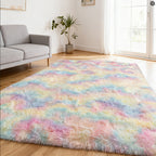 Rainbow Shag Area Rug Tie-Dye Fluffy - Soft Non-Slip Machine Washable Carpet for Living Room Bedroom Dining Room Home Office, 4 Sizes