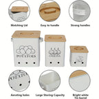 Kitchen Canister Set 3-Pack - Potato Onion Garlic Storage Bins with Wooden Lid, Countertop Vegetable Keeper Containers for Kitchen Organization, Black White & Green