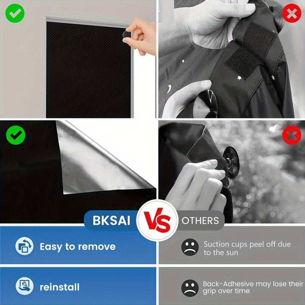 Portable Blackout Curtains 100% Blackout No Drill - Cuttable Magnetic Window Shades for Bedroom Nursery RV Media Room, UV Heat Blocking, 3 Sizes