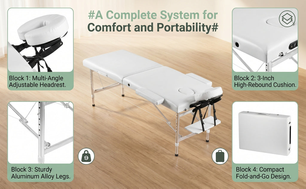 Portable Folding Massage Table Professional Lash Bed, Height Adjustable 8-Level Aluminium Legs, 30.9" Wide Tiltable Headrest for Spa Salon Tattoo Home Beauty