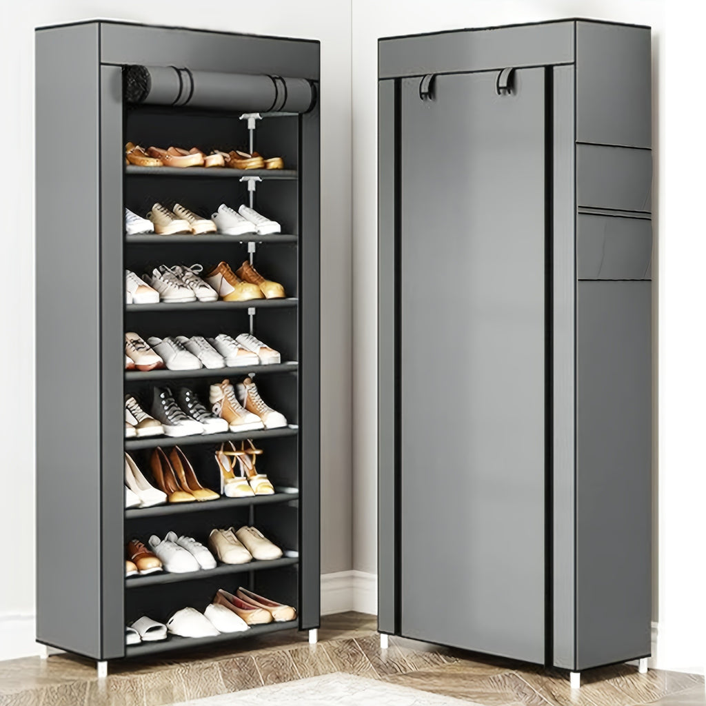 Shoe Organizer Cabinet with Cover – 6/8/10 Tier Nonwoven Fabric Shoe Storage Shelf for 27-35 Pairs, Portable Shoe Rack for Entryway, Closet, Bedroom (Dark Gray)