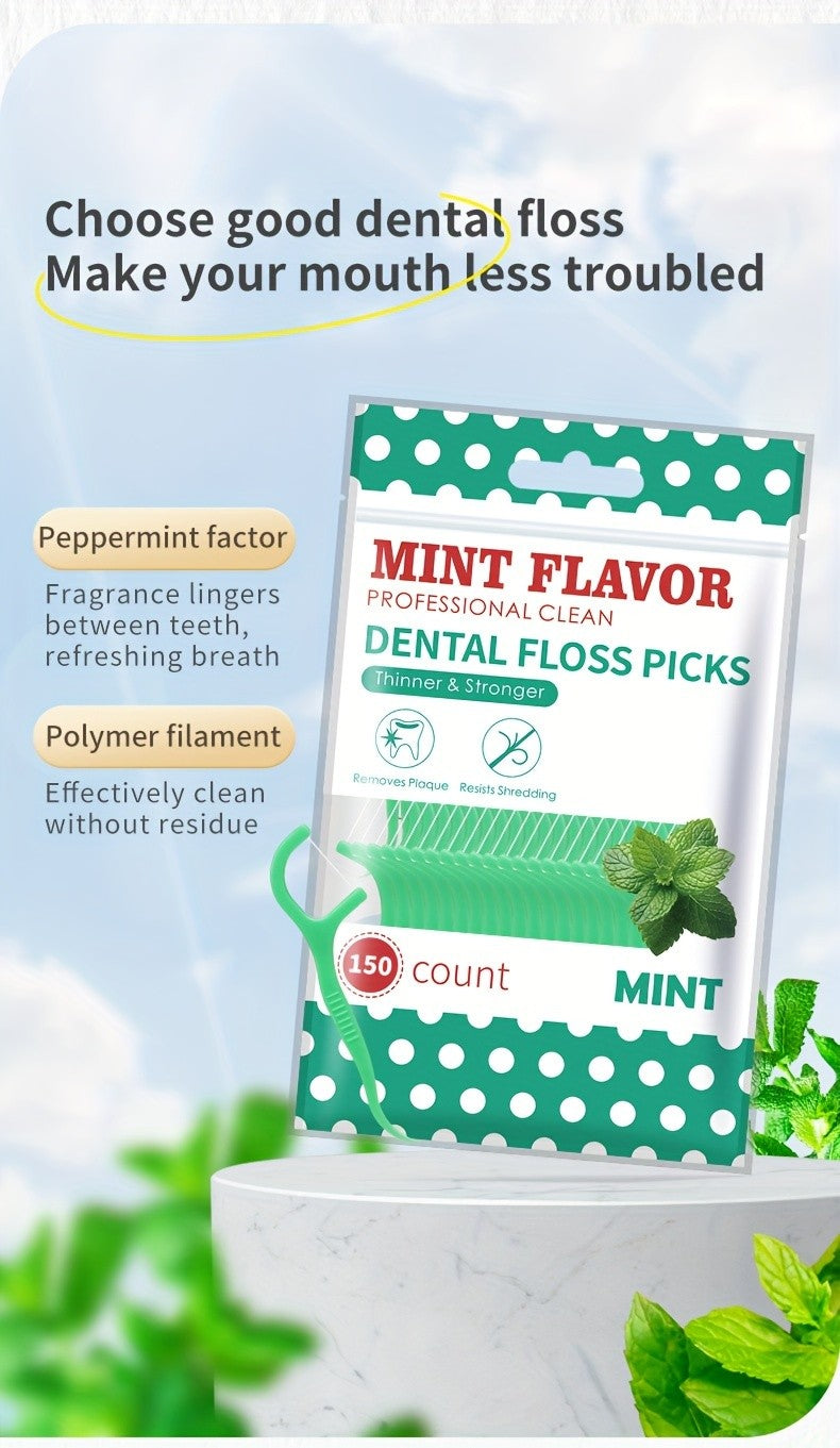 Mint Flavor Dental Floss Picks 300 600 Count Disposable PE Floss Sticks Upgraded Thinner Stronger Plaque Removal Travel Oral Care Fresh Breath