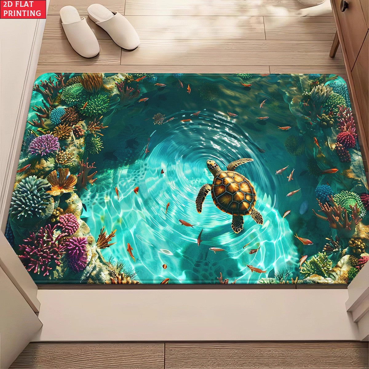 Sea Turtle Illusion Doormat 700GSM, Non-Slip Microfiber Absorbent Rug, Machine Washable Mat for Bathroom Bedroom Living Room Entrance Outdoor Camping