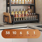 3-Tier Heavy-Duty Carbon Steel Kitchen Shelf Standing Storage Rack – Space-Saving Countertop Organizer for Spices, Knives, Utensils & Spoon Holder, Sturdy Multi-Tier Shelf for Small Kitchens