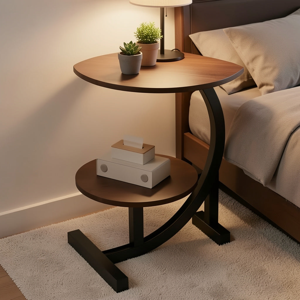 Metal Frame Side Table – 1 or 2 Tier | Indoor & Outdoor Bedside Table | Lightweight & Space-Saving | Living Room, Balcony, Office