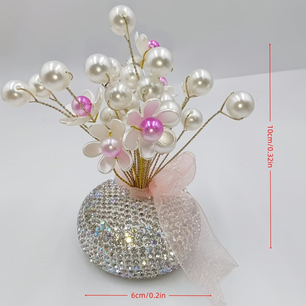 Crystal Simulation Flower Decoration Set of 2 - Handmade Faux Crystal Flowers for Car Center Console Home Decor and Desk - Elegant Gift for Mothers Day Birthday and Valentines Day Holiday Parties
