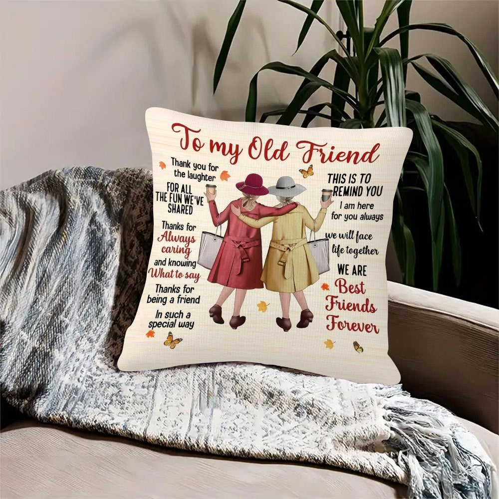 Best Friend Gift Throw Pillow Cover 18x18 Inch – Double-Sided Printed Friendship Quotes & Autumn Leaves Design, Zipper Closure Machine Washable Cushion Cover for Bedroom Sofa Living Room Car Holiday Decor