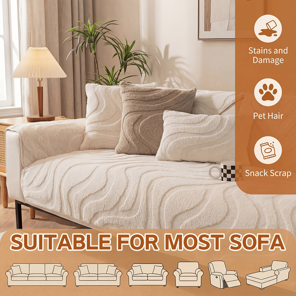 Velvet Sofa Cover Non-Slip Washable Plush Couch Slipcover Pet Friendly Thick Padded Furniture Protector 1 2 3 4 5 Seat Living Room Bedroom