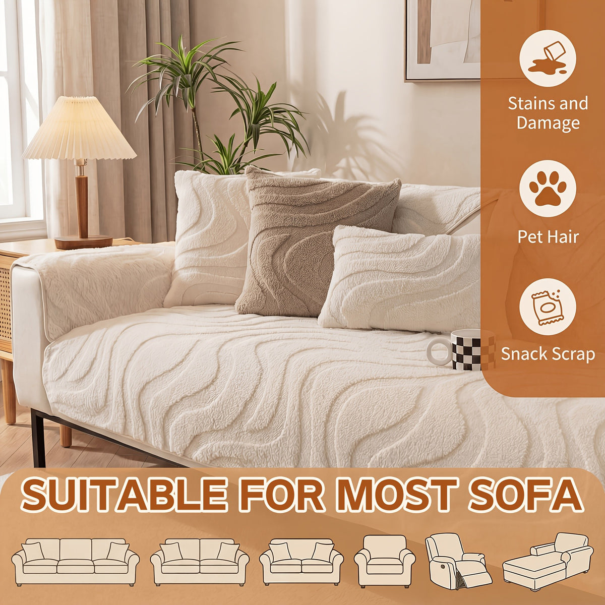 Velvet Sofa Cover Non-Slip Washable Plush Couch Slipcover Pet Friendly Thick Padded Furniture Protector 1 2 3 4 5 Seat Living Room Bedroom