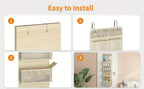 Over-The-Door Hanging Organizer – Set of 2, 5-Shelf with 4 Clear Plastic Pockets, Beige Utility Rack for Closet, Bedroom & Bathroom Storage