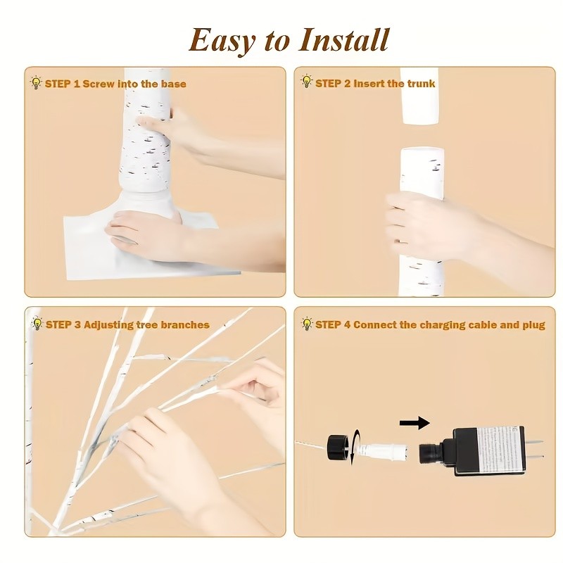 Lighted Birch Tree Warm White Fairy Lights 4ft 5ft 6ft 8ft Tall Artificial Prelit Tree Plug In Clear Lights Sturdy Base for Indoor Outdoor Christmas Wedding Easter Home Decor