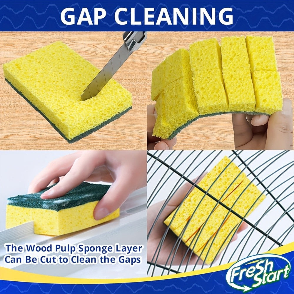 Cellulose Sponges Non-Scratch Dual-Sided with Scouring Pad Bulk Pack 12 18 or 27 Count for Dishes Kitchen Bathroom Glass Non-Stick Cookware
