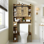 Farmhouse Over Toilet Cabinet with Sliding Doors Engineered Wood Adjustable Shelf Toilet Paper Holder Stand Space Saving Bathroom Storage No Wall Mount Multiple Colors