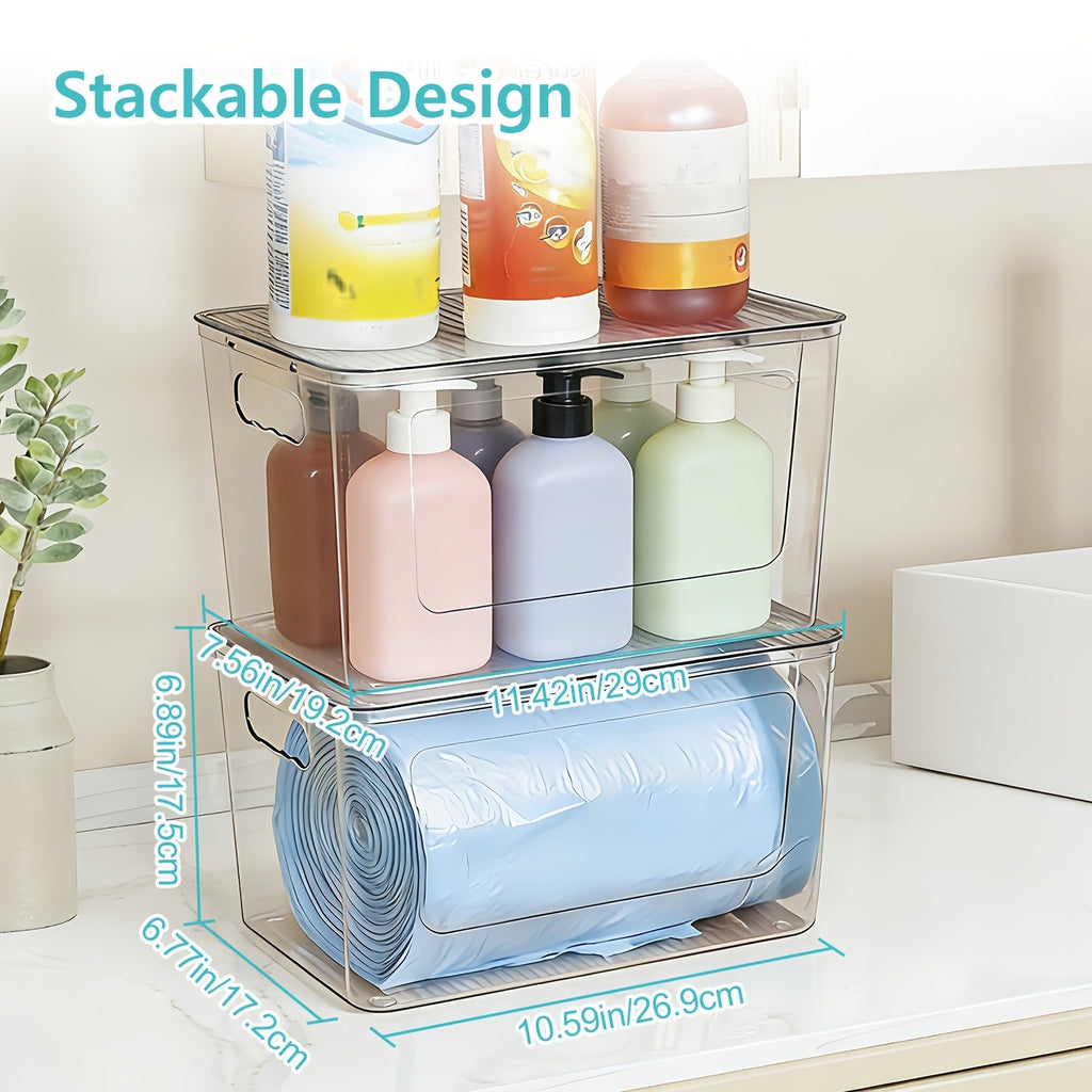 Clear Trash Bag Holder 2-Pack - Stackable Garbage Bag Dispenser for 13/30/33 Gallon Bags, PET Organizer for Under Kitchen Sink, Laundry Room, Pantry & Cabinet Storage