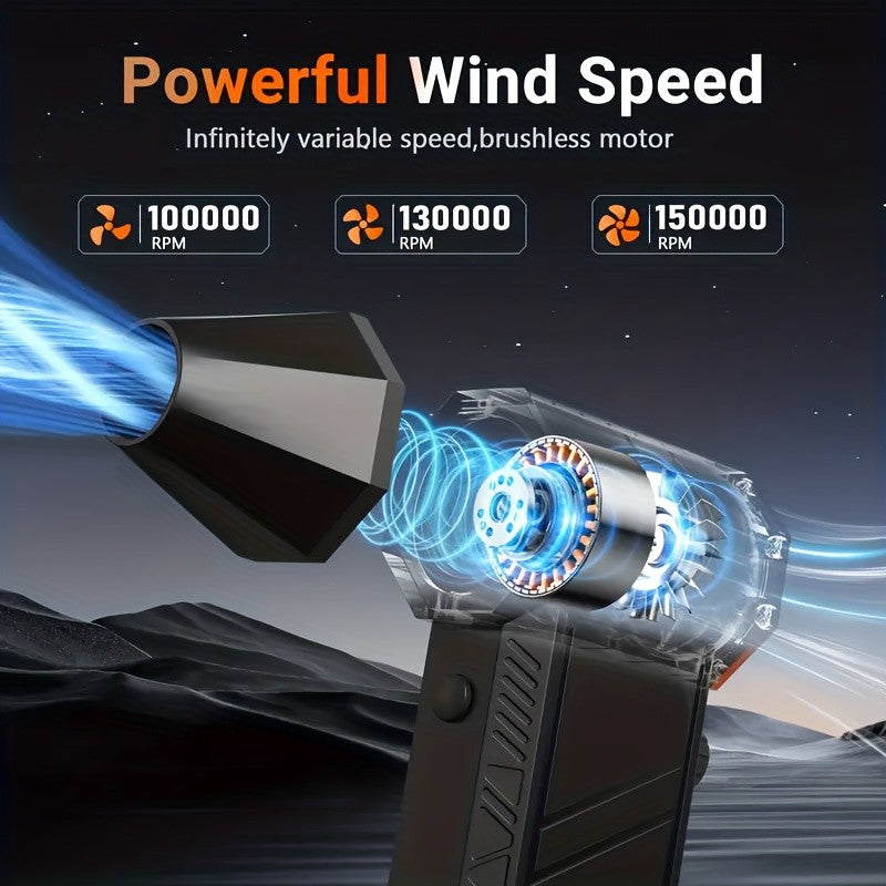 150000 RPM Wireless Turbo Air Blower & Dust Collector – 4-Gear Rechargeable Mini Fan, Dual-Magnetic Nozzle, for Computer, Keyboard, Car, Camping & Outdoor