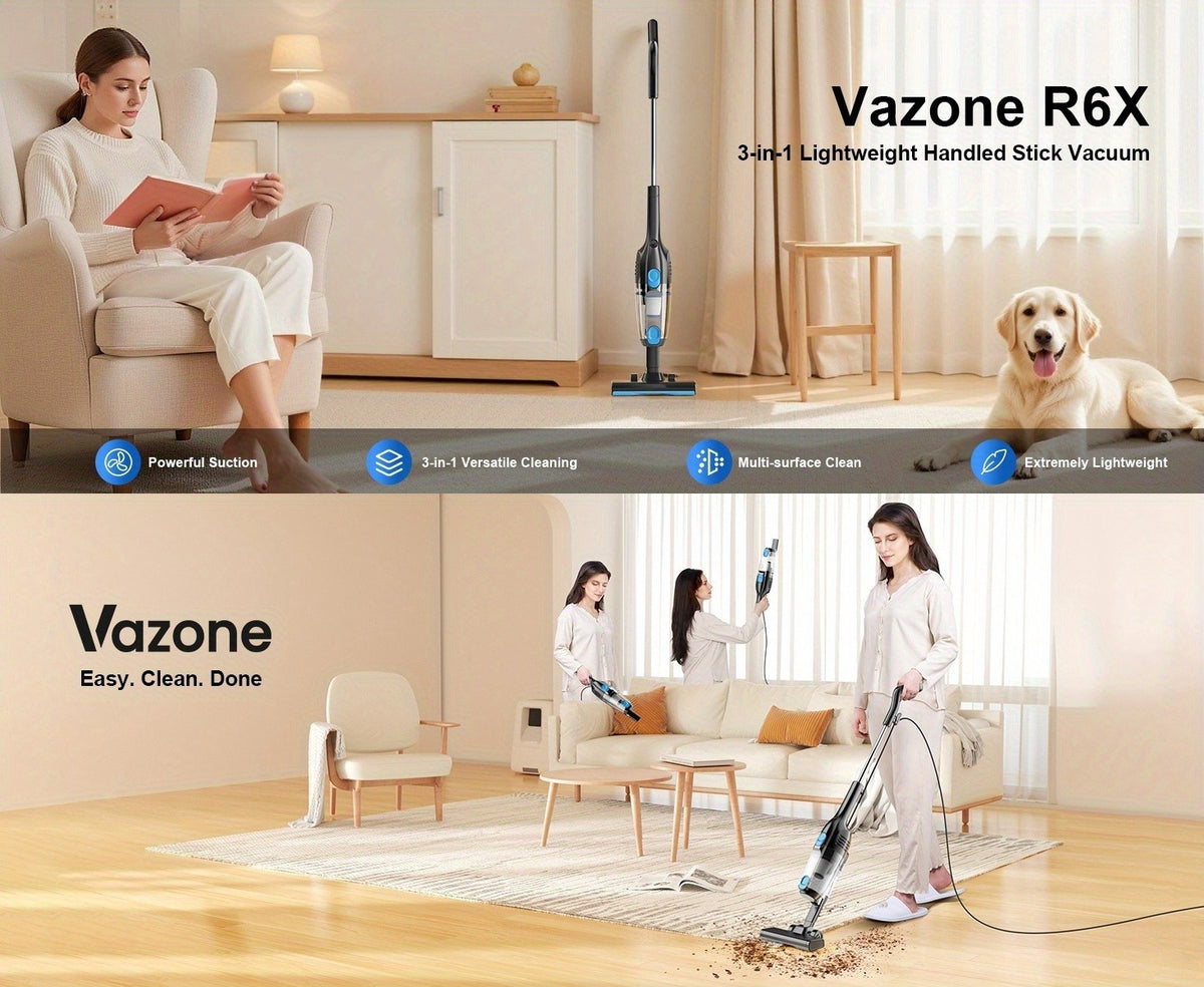 Corded Vacuum Cleaner Lightweight with Powerful Suction – 1L Dust Cup, 6-Stage Filtration, 90° Tilt, Self-Standing Design for Floors Stairs Carpet Hardwood Tile Pet Hair