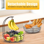 2-Tier Countertop Fruit & Vegetable Basket Bowl Rack with Banana Hooks – Space-Saving Kitchen Storage for Fruits, Vegetables, Bread & Snacks