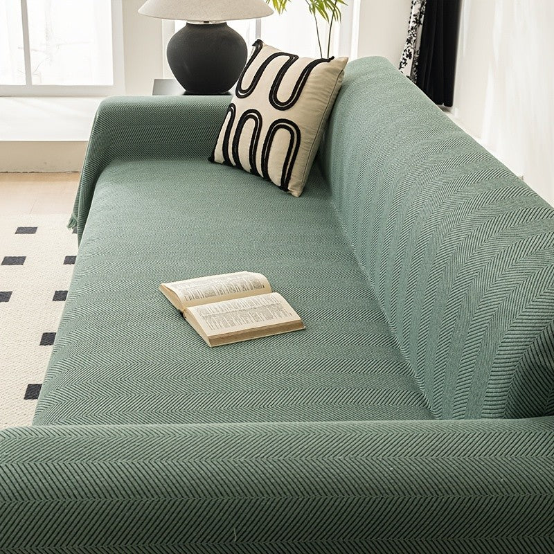 Herringbone Sofa Cover with Tassels – Washable Polyester Throw for 3-Seater, 4-Seater & Large Sofas | Grey, Coffee, Green