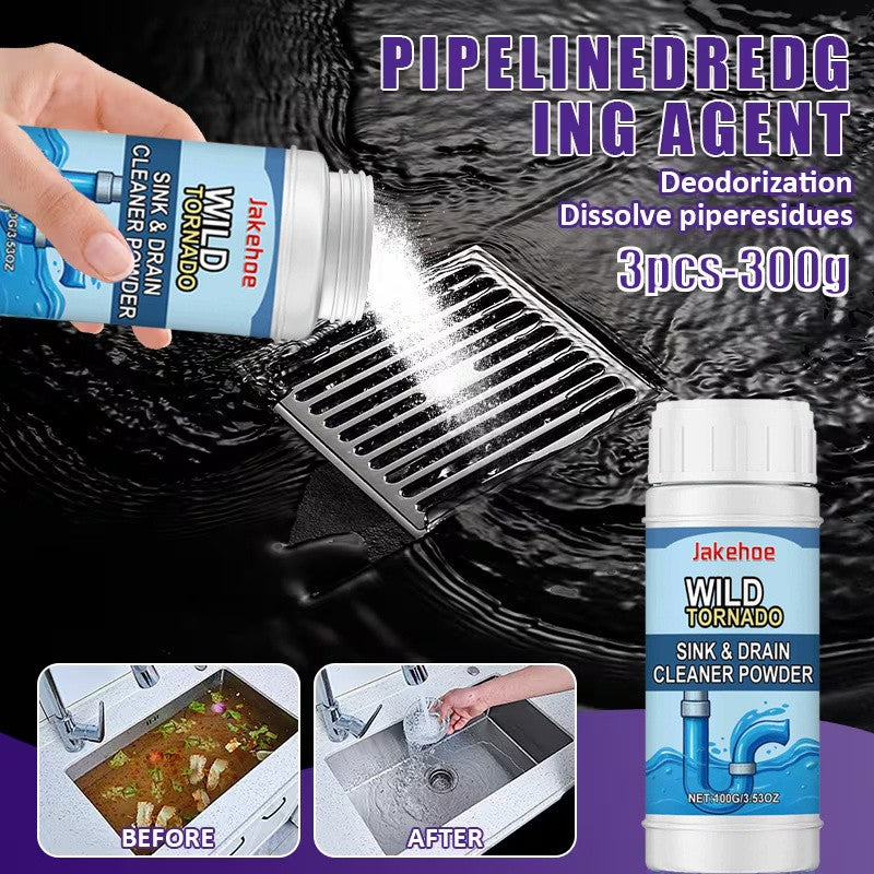 Drain Cleaning Powder 3-Pack 300g – High-Efficiency Pipe Unclogger & Odor Eliminator for Kitchen Sinks, Bathroom Sinks, Bathtubs & Toilets, Drain Cleaner Powder Dissolves Blockages Fast
