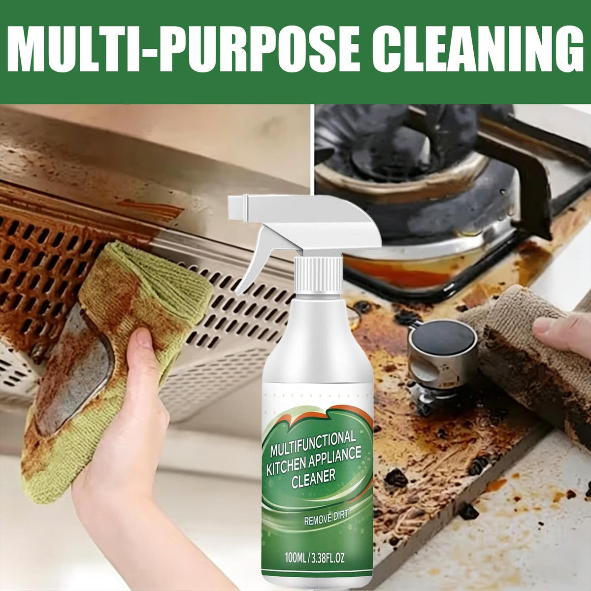 Kitchen Appliance Cleaner Spray 3.38 oz – Removes Grease & Grime, Restores Shine on Stainless Steel, Glass & Coated Panels, Safe for Cooktops, Ovens, Microwaves, Air Fryers & Fridges
