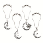 Crescent Shower Curtain Hooks 12 Pack - Silvery Moon Design Cast Iron Rust-Resistant Decorative Curtain Rings, Easy Install for Bathroom Kitchen & Standard Shower Rods