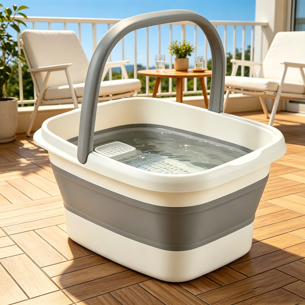 Collapsible Foot Bath Basin for Soaking Feet - Foot Soak Tub with Handles & Massage Acupoints, 3.96 Gal Foldable Plastic Foot Bucket for Pedicure & Home Spa Relief - Green, Grey, Pink & Yellow