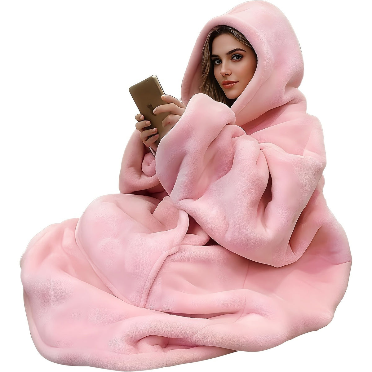 Extra Large Wearable Hooded Blanket with Kangaroo Pocket – Super Soft Double-Sided Suede Oversized Hood Blanket, Machine Washable, Christmas Gift for Adults