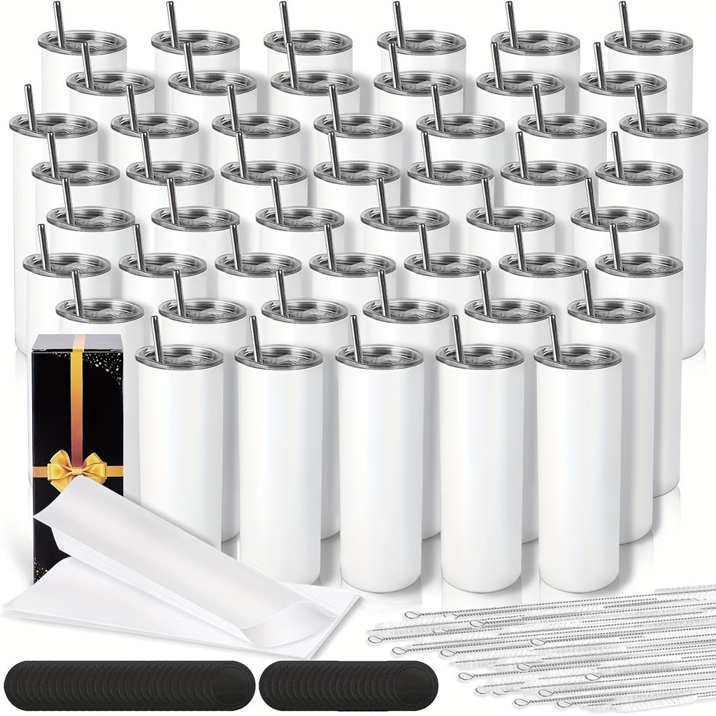 20oz Blank Sublimation Stainless Steel Insulated Tumbler with Straw Lid & Brush – Bulk Pack (4/8/16/20/50-Pack) for Iced Coffee, Juice, Camping & Events