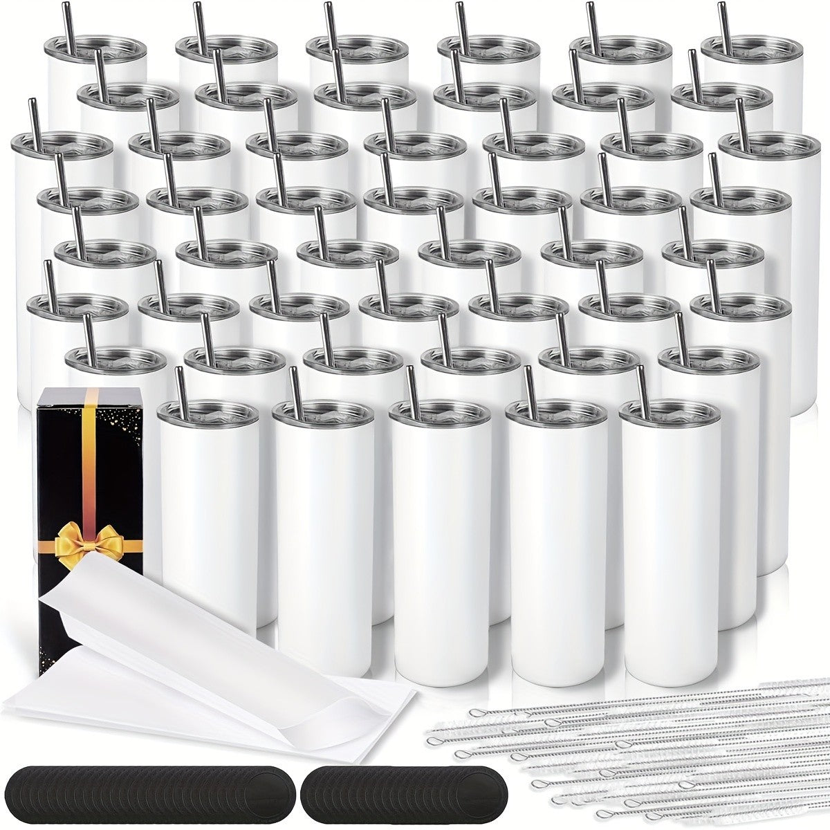 20oz Blank Sublimation Stainless Steel Insulated Tumbler with Straw Lid & Brush – Bulk Pack (4/8/16/20/50-Pack) for Iced Coffee, Juice, Camping & Events