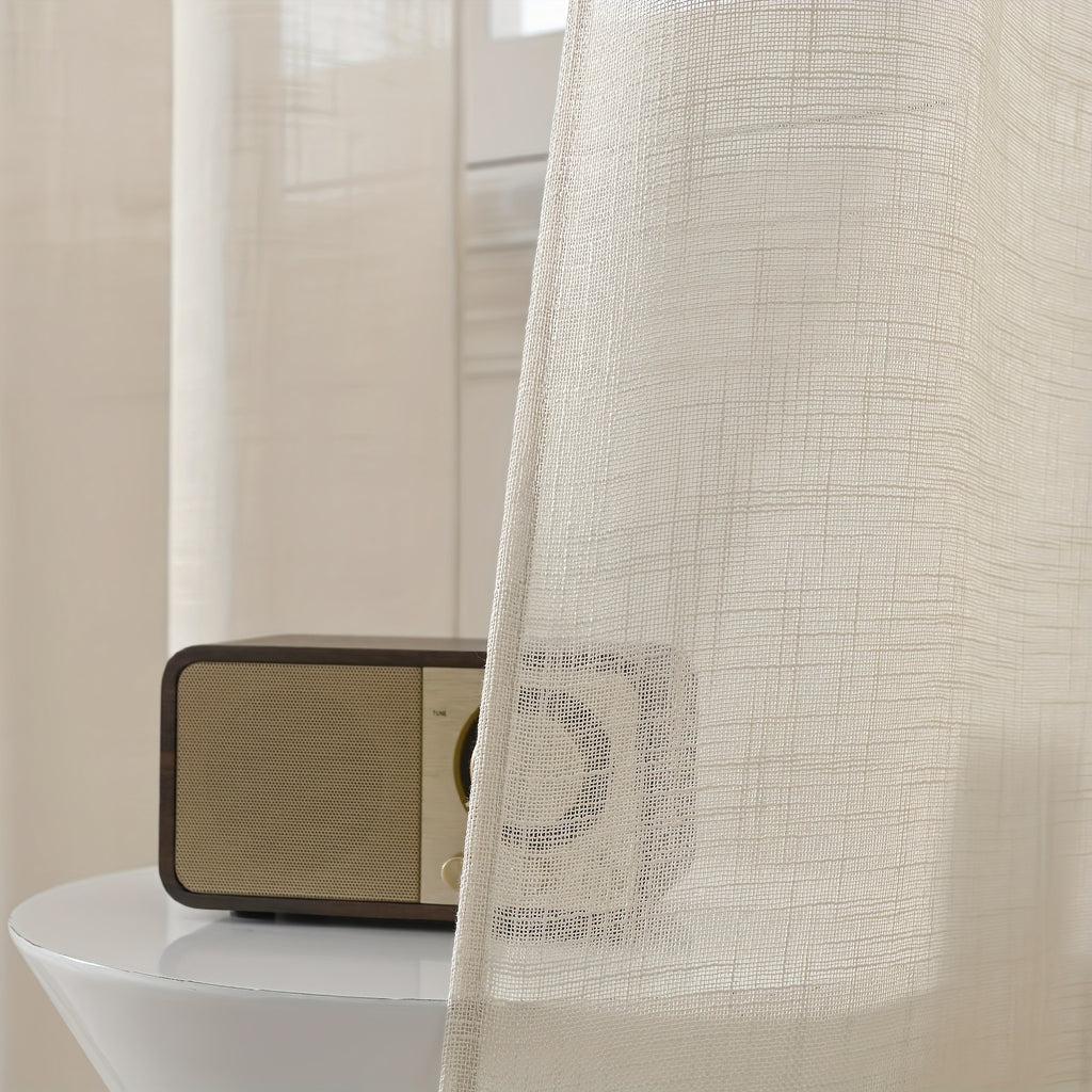 Linen Textured Semi-Sheer Grommet Curtains – Light Filtering Farmhouse Panels | Set of 2