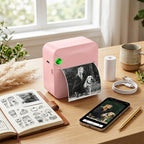 Mini Pocket Thermal Printer Inkless Wireless Sticker Photo Printer with 1 Roll Thermal Paper Portable Receipt Printer for Photos Diaries Notes Memos