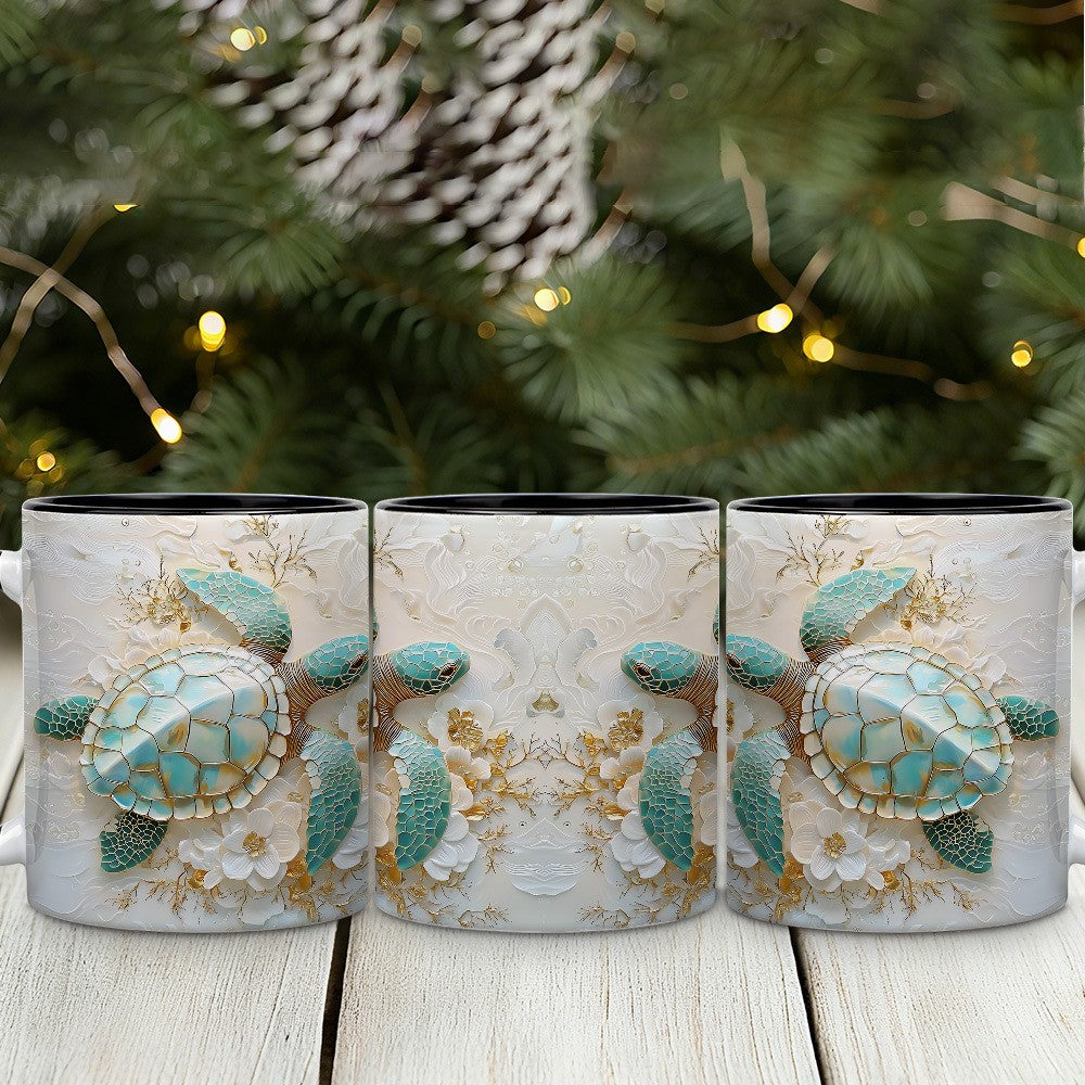 Sea Turtle Coffee Mug 11oz | Nautical Ocean Themed Ceramic Cup Gift for Ocean Lovers Birthdays Office Housewarming