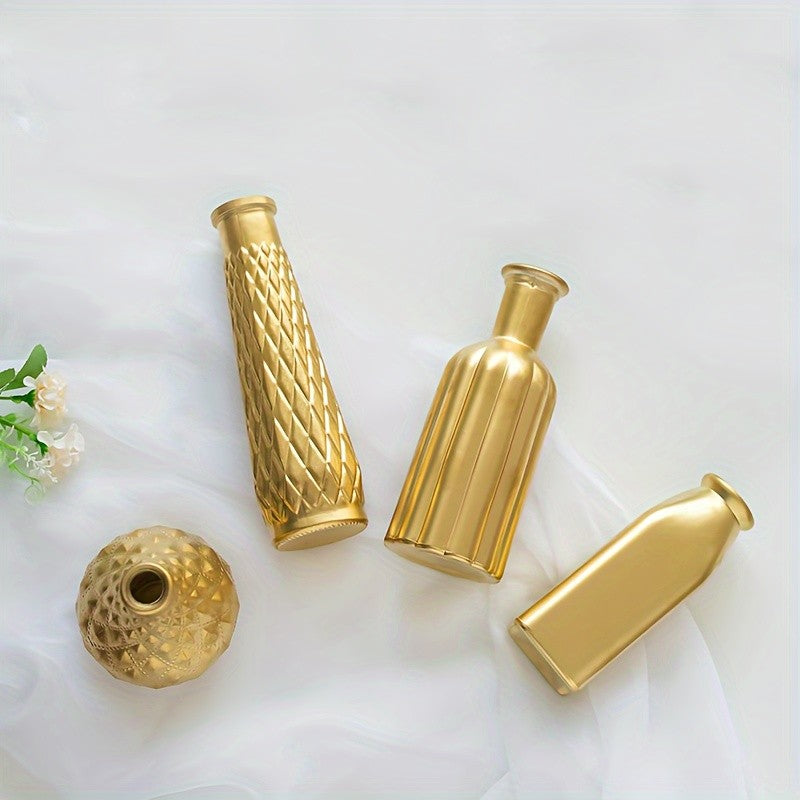 Gold Glass Vase Cylindrical Art Deco Style | Golden Electroplating Finish Flower Vase for Living Room Kitchen Bedroom, Table Centerpiece, Halloween Christmas Home Decor