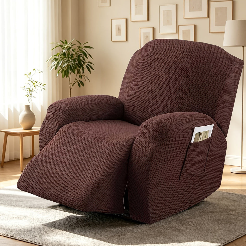 Recliner Sofa Cover 4pcs Set Jacquard Velvet High Elastic with Pocket – Removable Washable Chair & Sofa Protection Cover for Home Hotel, 7 Colors