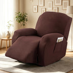 Recliner Sofa Cover 4pcs Set Jacquard Velvet High Elastic with Pocket – Removable Washable Chair & Sofa Protection Cover for Home Hotel, 7 Colors
