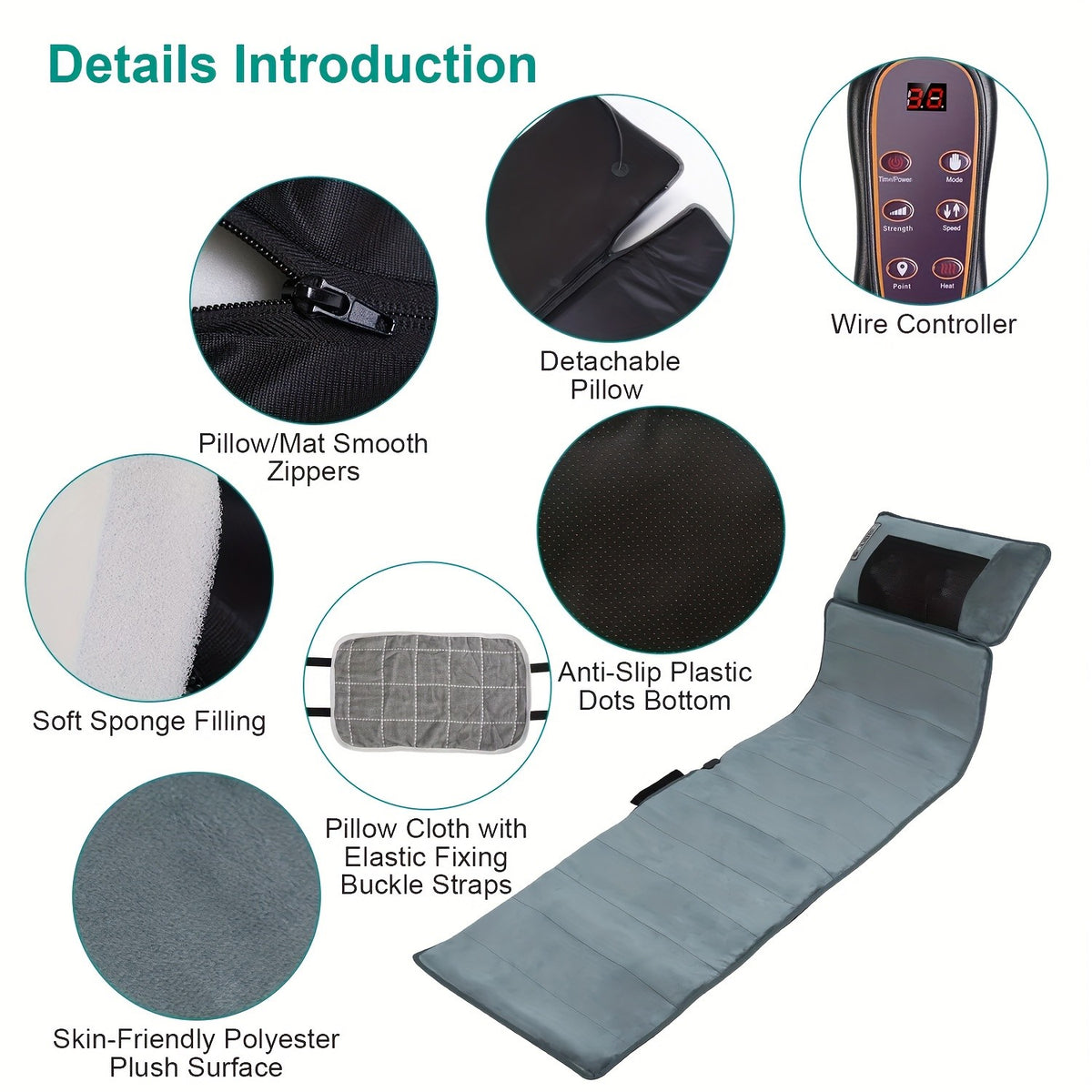 Full Body Massage Mat with Heat & 9 Vibration Modes – Shiatsu Neck Massager Acupressure Kneading for Neck Back Waist Hip Leg, Smart Timer Storage Bag, Gift for Mom Dad