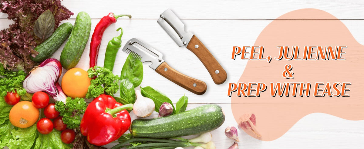 Vegetable Peeler Set 4-Piece Wooden Handle Stainless Steel Wide Blade – 3-in-1 Peeler Shredder & Bottle Opener for Potato Carrot, Kitchen Camping Travel Holiday Banquet Tool